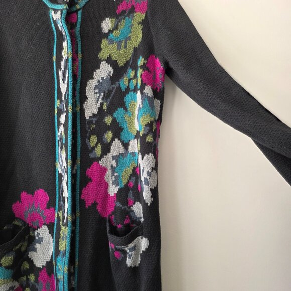J. JILL Black Floral Jacquard Long Sweater Duster Coat Cardigan w/ Pockets XS - Picture 5 of 12